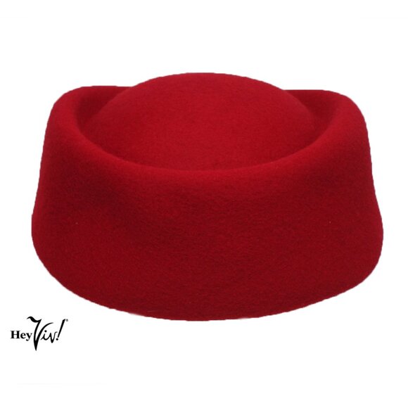 Red Stewardess Oval Pillbox Hat Retro Style Party Wedding Church - Hey Viv - Picture 2 of 3